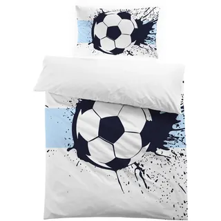 MUSOLEI Bettbezug Fußball für Kinder, Bettbezug für 90 cm Einzelbett Jugendliche, 135 x 200 cm, Polyester, 3D-Druck, 1 Bettwäsche-Set, 1 Kissenbezug 50 x 75 cm