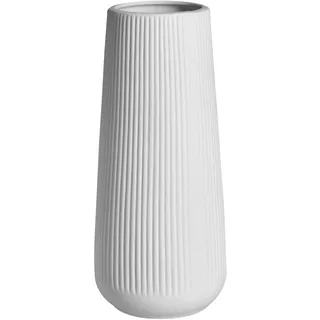 AVENDO Weiße Keramik Vase – Moderne Designvase in edlem Mattweiß und zeitlosem matt-rauem Finish, geriffelte Vase für Wohnzimmer Deko, Blumenvase 20cm, Deko Aesthetic (konisch)