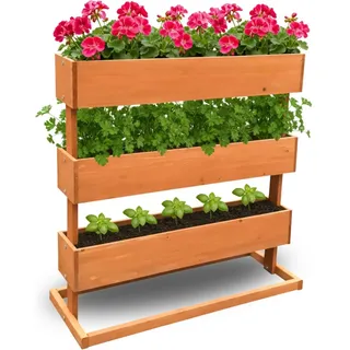 Coemo Mittleres Vertikalbeet Braun Hochbeet 3 Etagen inkl. Pflanzfolie 75x30x75 - Braun, Grau