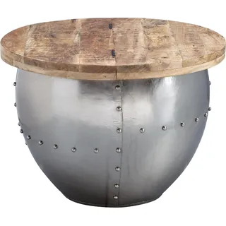 Couchtisch Mango Massivholz Metall Rund 60x43x60cm Industrial Silber - Silber