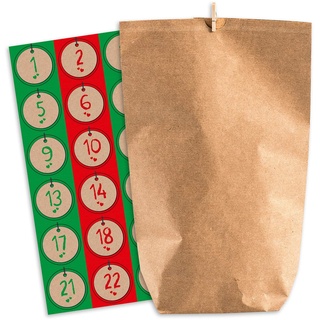 Pajoma Adventskalender zum Befüllen Nordic Vintage 24 Papiertüten Geschenktüten Weihnachten, Weihnachtskalender Bastelset inkl. Adventszahlen Aufkleber von pajoma