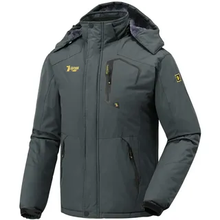 donhobo Herren Skijacke Atmungsaktiv Warm Gefüttert Winterjacke mit Abnehmbarer Kapuze Snowboardjacke Wasserdicht Outdoorjacke Dunkelgrau 2XL