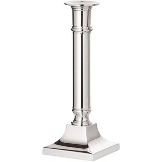 EDZARD Kerzenleuchter Kent (Höhe 21 cm) quadratischer Fuß, edel versilbert, anlaufgeschützt, Kerzenhalter zur Tischdeko, Kerzenständer für Stabkerzen