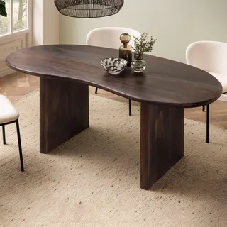 WOHNLING Esszimmertisch 180x90x75 cm Akazie Massivholz Dunkelbraun Esstisch Retro Küchentisch Massiv Nierenform Holztisch Esszimmer Großer Speisetisch - Braun