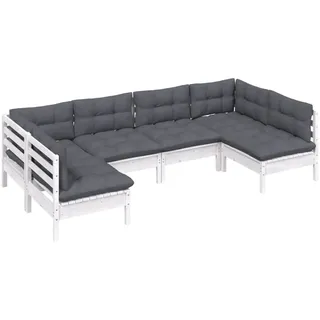 vidaXL 6-tlg. Garten-Lounge-Set mit Kissen Weiß Kiefer Massivholz