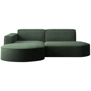Kaiser Möbel Ecksofa mit runden Abschlüssen aus Cordstoff – Modena Studio, modernes Sofa, Dunkelgrün, Links - dunkelgrün