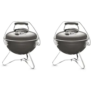 Weber Smokey Joe Premium Holzkohlegrill, Ø 37cm Grillfläche, portabeler BBQ Grill mit praktischem Tragebügel, porzellanemaillierten Deckel & Kessel - Smoke Gray (1126704) (Packung mit 2)