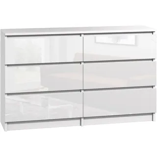 Kommode mit 6 Schubladen 140cm Sideboard Anrichte holz weiss hochglanz Modern - weiß