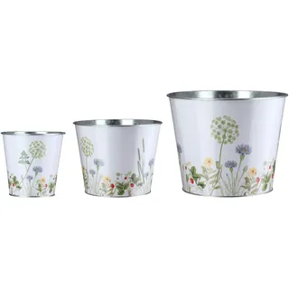 CULT at home Metall Blumentopf Übertopf 3 Stück Kleine Blumentöpfe Wild Flower Gartendeko Vintage Landhaus Kleine Pflanztöpfe Ø 11/13,5/22,5 cm Geschenke für Frauen