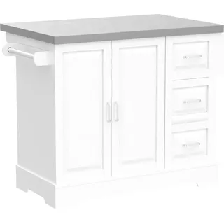 SoBuy Servierwagen auf Rädern Küchenschrank auf Rädern - klappbare Edelstahl-Arbeitsplatten - hohe Qualität und Stabilität