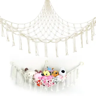 Kuscheltier Aufbewahrung Netz, Hängender Stofftierhalter Boho Makramee Stofftier Aufbewahrung Netz Hängemattenecke für Stofftiere Kinderzimmer Deko