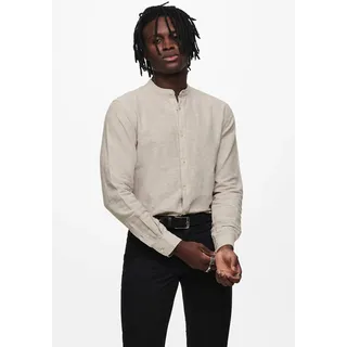 ONLY & SONS Langarmhemd "ONSCAIDEN LS SOLID LINEN MAO SHIRT NOOS" Baumwolle mit Leinen, slim fit, chinchilla