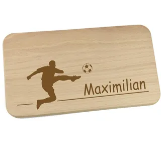 Personalisiertes Frühstücksbrettchen aus Holz mit Motiv und Name graviert Motiv Fußballspieler