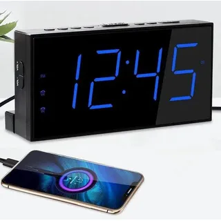 Multi-Wecker mit Vibrierender Alarmauslösung - Tag-Wecker für Schwierige Wachende und Hörgeschädigte - Zweifach weckender Alarm - Großes Bildschirm-Display - USB-Ladegerät - Dimmbarer Wecker - Energie-Einsparendes Schlafmodus - Schwarz