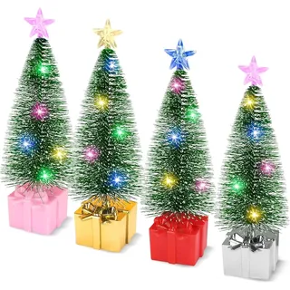 4 Stück LED Mini Weihnachtsbaum, Kleiner Weihnachtsbaum mit Beleuchtung, Tannenbaum Künstlich Klein, Bunte Lichter Weihnachtsbaum, Mini Weihnachtsbäume Weihnachten Tischdeko Geschenk