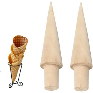2 Stücke Waffel und Eishörnchenformer, Waffelkegelroller, Waffelhorn Holz Eiswaffelformer, Geeignet für die Herstellung von DIY-Waffeln und Eistüten(Braun)