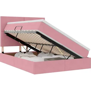 vidaXL LED-Speicherbett mit Matratze Rosa 140 x 190 cm Samt - Rosa