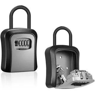 Schlüsselbox mit Code, Schlüsseltresor mit Zahlencode Schlosskasten Kleines Schlüsselsafe Aussen 4 Stelliges Lockbox für Zuhause Büro Garage (Grau)