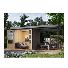 Karibu Gartenhaus Set Ernesto B Terragrau-Staubgrau mit Anbaudach 4,45 m2