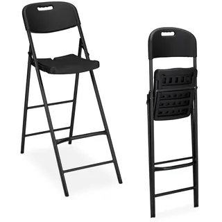 Relaxdays Barhocker klappbar, 2er Set, mit Lehne, HxBxT: 118 x 44,5 x 82 cm, hoher Barstuhl, Kunststoff & schwarz - Metall , 44.5x118x82 , Esszimmer, Barmöbel,