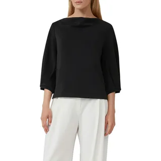 Sweatshirt S.OLIVER BLACK LABEL, Damen, Gr. 38, schwarz, Sweatware, Obermaterial: 49% Modal, 45% Polyester, 6% Elasthan, unifarben, relaxed fit taillenbedeckt, Wasserfallausschnitt, Bündchen, Sweatshirts Sweatshirt, mit Wasserfall Ausschnitt