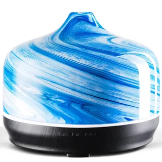 Porseme Aroma Diffuser 500ml,Handgeblasen Glas Luftbefeuchter,Ultraschall Aromatherapie Öle Diffusor mit 7 Farben LED Licht,Diffusor für Ätherische Hält 15-21 Stunden,Leise für Wohnung (Blue Ink)