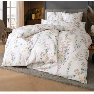 Bettwäsche ESTELLA Gr. 3, beige (ecru), B/L: 155cm x 220cm, Mako-Satin, B/L: 80cm x 80cm, 3 Stk., Mako-Satin, 100% Baumwolle, Bettwäsche, Bettwäsche