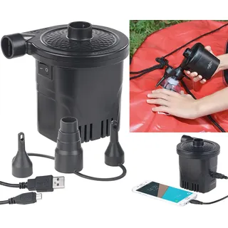 infactory Luftballonpumpe: 2in1-Akku-Luftpumpe mit Powerbank-Funktion & USB-Ladekabel, 250 l/Min (Schwimmring Luft ablassen, Elektrische Luftpumpe USB, Accu)