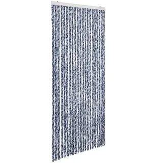 vidaXL Insektenschutz Vorhang Flauschvorhang Plüschvorhang Türvorhang Fadenvorhang Fliegenschutz Wohnwagen Camping Blau Weiß 90x200cm Chenille