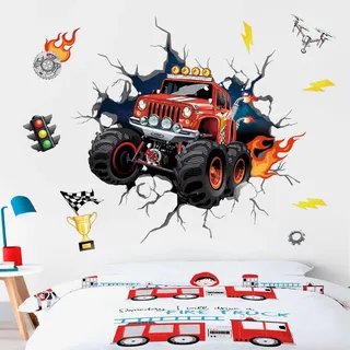 wondever Wandtattoo Autos Junge 3D Wandaufkleber Rennauto Auto Fahrzeuge Wandsticker Wanddeko für Kinderzimmer Jungen Babyzimmer Spielzimmer