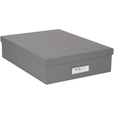 Bigso Box of Sweden OSKAR Dokumentenbox für A4 Papier, Broschüren usw. – Schreibtischablage mit Deckel und Griff – Aufbewahrungsbox aus Faserplatte und Papier – grau