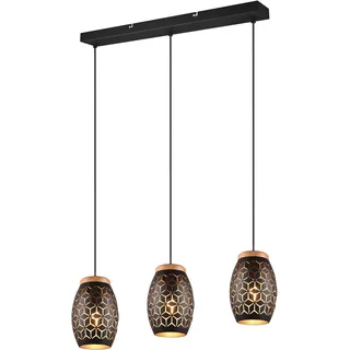 Trio Bidar 3-flg. 60 cm Metall Schwarz matt, Holz naturbelassen