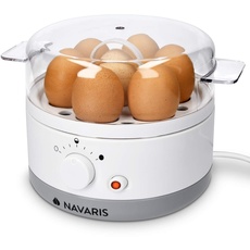 Navaris Eierkocher für 1-7 Eier - inkl. Wasser-Messbecher mit Eierstecher - Härtegrad einstellbar - 350W - 22x17,5x14,5cm - Eierkochautomat Weiß