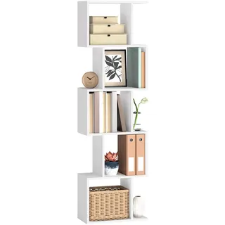 VASAGLE Bücherregal, Regal mit 5 Ebenen, 24 x 40 x 159 cm, Standregal, Büroregal, freistehend, Dekoregal, zur Präsentation, modern, für Wohnzimmer, Schlafzimmer, Büro, weiß LBC462W01