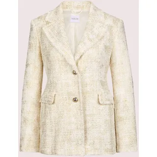 Jerseyblazer MADELEINE "Blazer Bouclé-Blazer mit Fransen-Akzenten", Damen, Gr. 36, weiß (perlweiß, goldfarben), Obermaterial: 60% Polyester PES. 40% Baumwolle CO., Modern, normal, Blazer Jerseyblazer