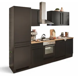 Stella Trading Jazz 8 Moderne Küchenzeile mit Elektrogeräten in Schwarz matt, Lanzelot Eiche Optik - Geräumige Einbauküche mit viel Stauraum - 280 x 211 x 60 cm (B/H/T)
