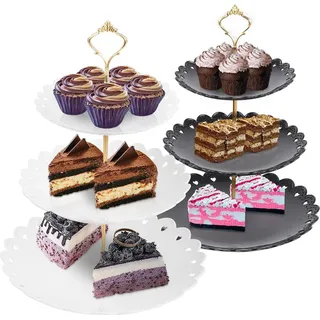 3-stöckiger Cupcake-Ständer Schwarz und Weiß, Dessert-Tablett für Hochzeiten und Partys