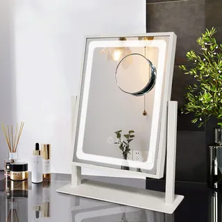 WITFAMILY 12 "x 9" Hollywood Spiegel Schminkspiegel mit Beleuchtung,Kosmetikspiegel mit Licht Touch-Steurung 3 Farbbeleuchtungsmodi Abnehmbar 10-fache Vergrößerung,weiß