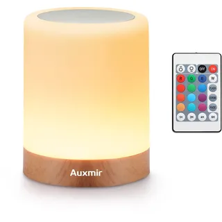 Auxmir Nachttischlampe Nachtlicht Touch Dimmbar, Tischlampe mit 13 Farben 5 Helligkeiten 4 Modi, LED Lampe USB Aufladbar mit Timing Funktion, Tragbar für Schlafzimmer Wohnzimmer Kinderzimmer