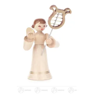 Engel mit Lyra, langer Rock, natur H=ca 7 cm NEU Erzgebirge Weihnachtsfigur