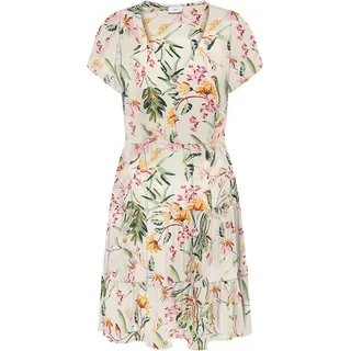 JDY Damen Viskose Kleid JDYSezen Life Kurzarm-Sommerkleid mit Blumen Knielang 15351568 Cloud Dancer/Tropical Flowers S