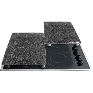 STONELINE® Herdabdeckplatten/Schneideplatten-Set aus schlagfestem und hitzebeständigem Glas, 2-teilig, 52 x 30 x 0,5 cm, mit auswechselbaren Füßen für verschiedene Verwendungsmöglichkeiten, schwarz