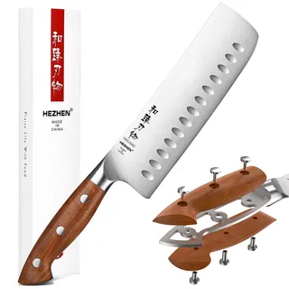 HEZHEN Rostfreier Stahl Nakiri Messer, Japanischer Stil Hackbeil Messer, Hartstahl Mehrzweckmesser Asiatisches Kochmesser Zum Schneiden von Fleisch und Gemüse,Griff aus Redwood