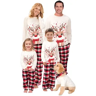 Weihnachts Familie Pyjama Set, Passendes Weihnachten Schlafanzug Paar Set, Weihnachts Langärmelige Hose Christmas Nachtwäsche Winter Geteilter Home Set Für Damen Herren Kinder, Mama, XL, Aprikose