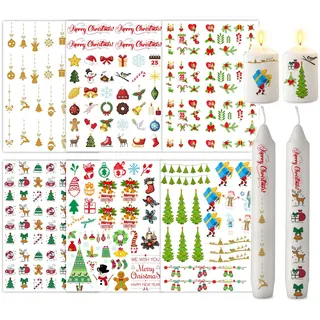 ALLAVA 6 Stück Kerzentattoos Weihnachten(200+ Muster), Wasserschiebefolie Kerzen, Kerzensticker Kerzenfolie für Kerze Tasse DIY Geschenk, Kerzen Dekorieren, Kerzensprüche