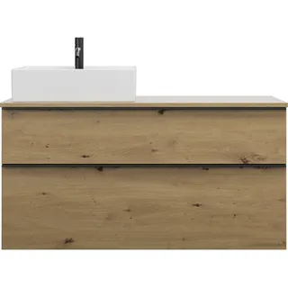 Burgbad Eqio Keramik-Aufsatzwaschtisch quadratisch, links, inklusive Waschtischunterschrank mit 2 Schubladen, Breite 1200mm, SGUQ120LF5662C0001G0252, Farbe: Eiche Dekor Urban / Eiche Dekor Urban,