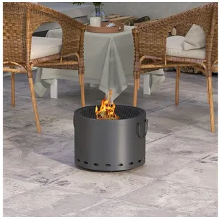 Outsunny Feuerstelle, Ø38cm Rauchfrei Holzfeuerschale mit Schürhaken Funkenschutz,