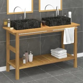 The Living Store Waschtisch mit Schwarzen Marmorbecken Massivholz Teak - Schwarz