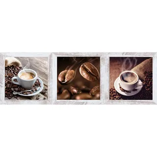Bönninghoff Bild mit Rahmen "3er-Set gerahmte Bilder KAFFEE BOHNEN 3x23x23 cm – Deko modern" Getränke  Kaffee  Kaffee Bilder  Lebensmittel 3 Stk. tlg. mehrteiliges Bilder-Set, harmonisch aufeinander abgestimmt, farbe rahmen: vintage, farbe bild(er): braun, schwarz