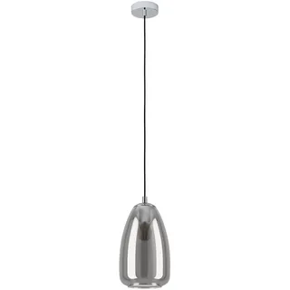 EGLO Hängelampe Alobrase, Pendelleuchte Esstisch, Hängeleuchte aus Metall in chrom und bedampften Glas in schwarz-transparent, Esszimmerlampe hängend, E27 Fassung, Ø 20 cm